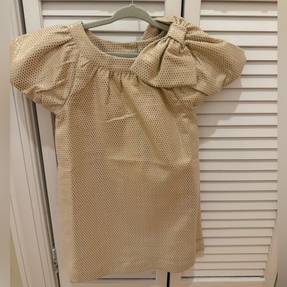 Janie and Jack Shimmering Gold Dress with Bow